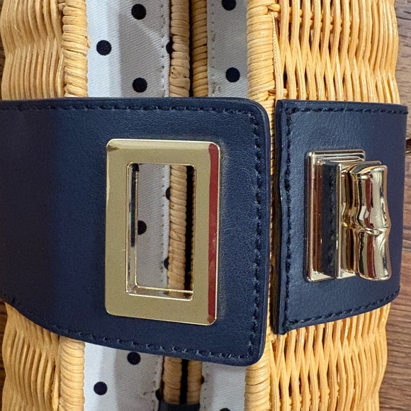 Talbots Wicker Rattan Crossbody Clutch - Gold Chain - Polka Dot lining - Navy - Picture 10 of 12